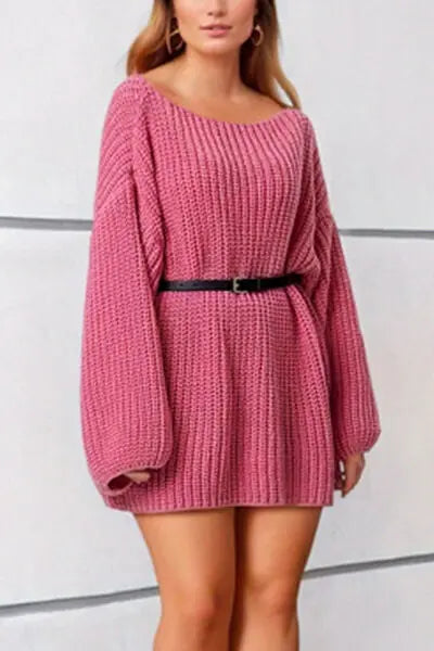 Blue Zone Planet |  Boat Neck Dropped Shoulder Mini Sweater Dress BLUE ZONE PLANET