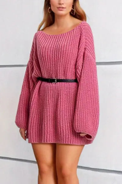 Blue Zone Planet |  Boat Neck Dropped Shoulder Mini Sweater Dress BLUE ZONE PLANET