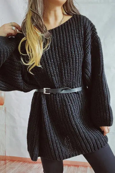 Blue Zone Planet |  Boat Neck Dropped Shoulder Mini Sweater Dress BLUE ZONE PLANET