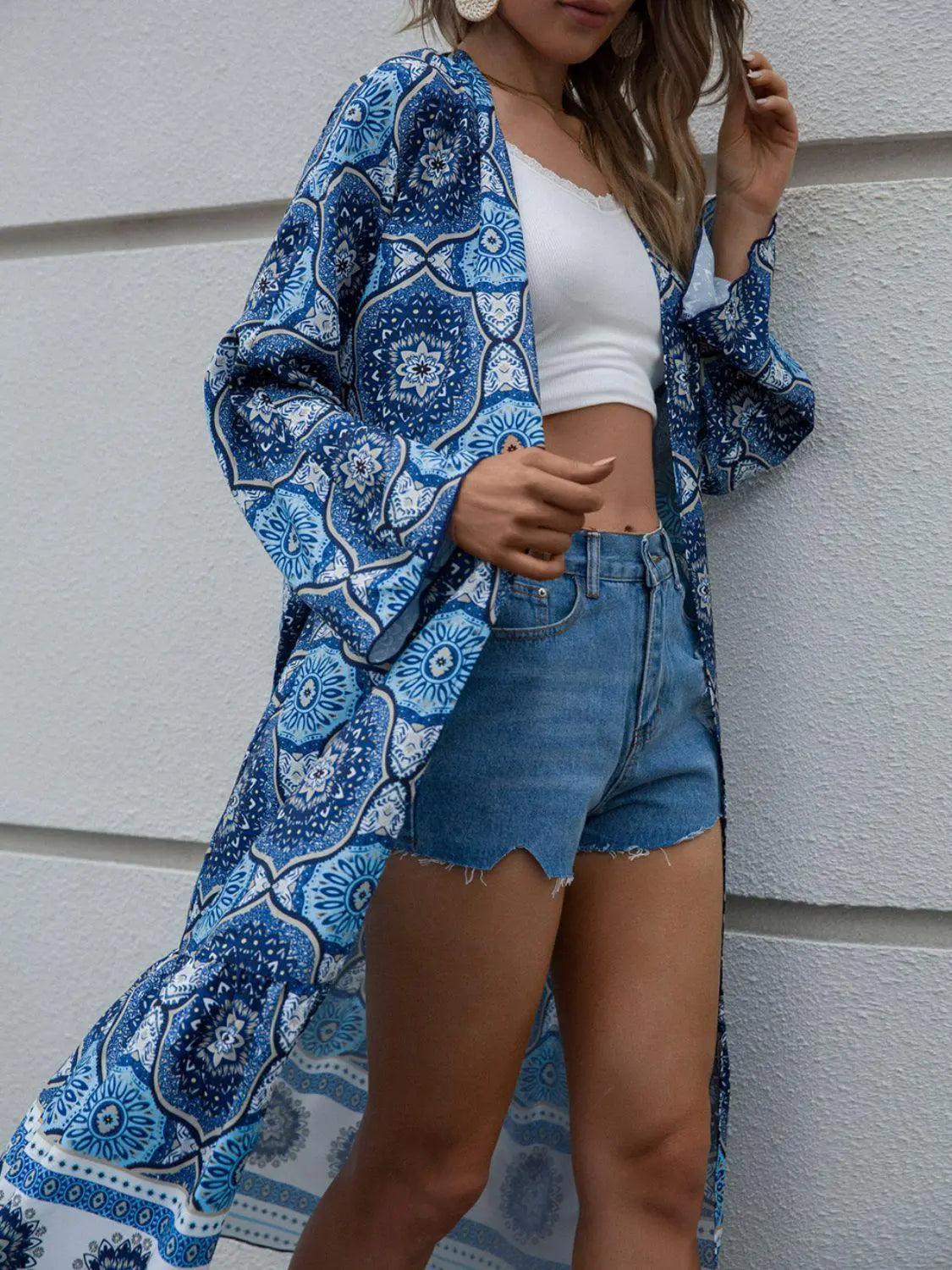 Blue Zone Planet |  Bohemian Belted Long Sleeve Cover Up BLUE ZONE PLANET