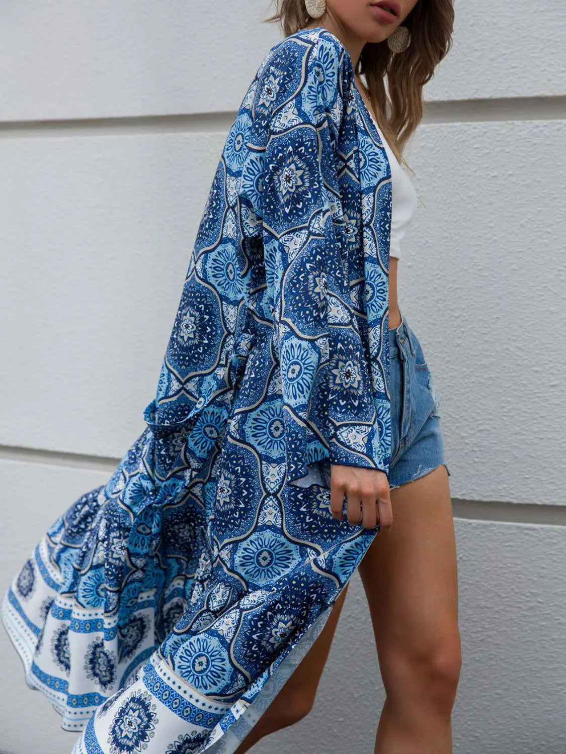 Blue Zone Planet |  Bohemian Belted Long Sleeve Cover Up BLUE ZONE PLANET