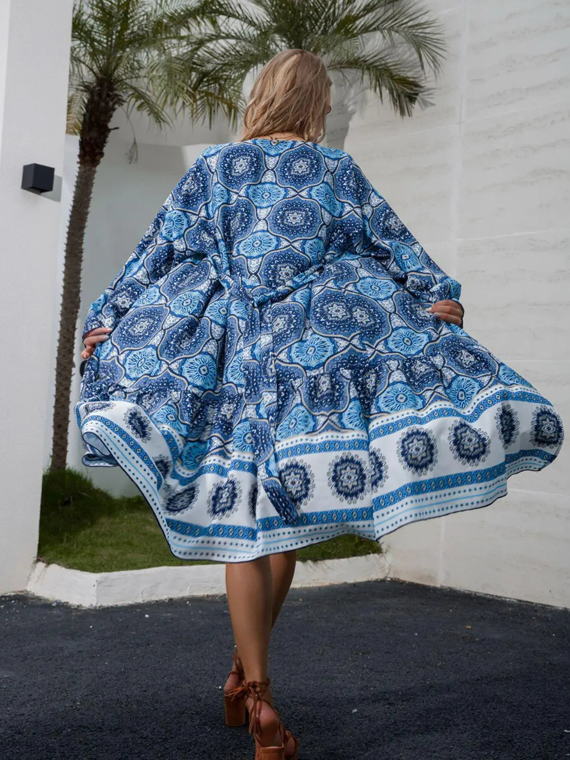 Blue Zone Planet |  Bohemian Belted Long Sleeve Cover Up BLUE ZONE PLANET
