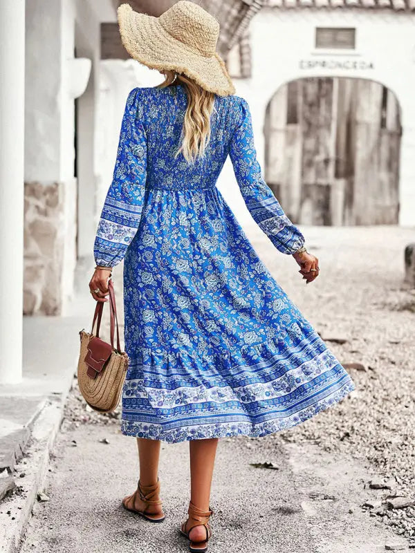 Blue Zone Planet | Bohemian Resort Style V-Neck Midi Dress BLUE ZONE PLANET