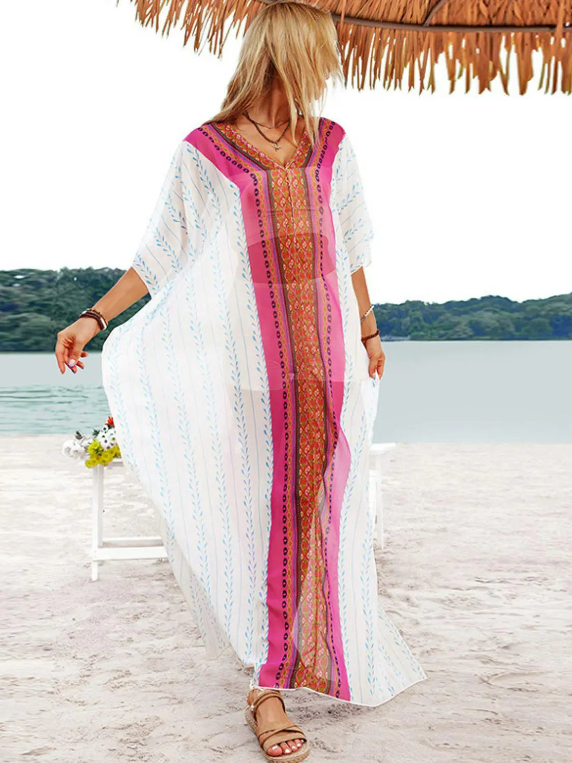 Blue Zone Planet |  Bohemian V-Neck Slit Maxi Dress BLUE ZONE PLANET