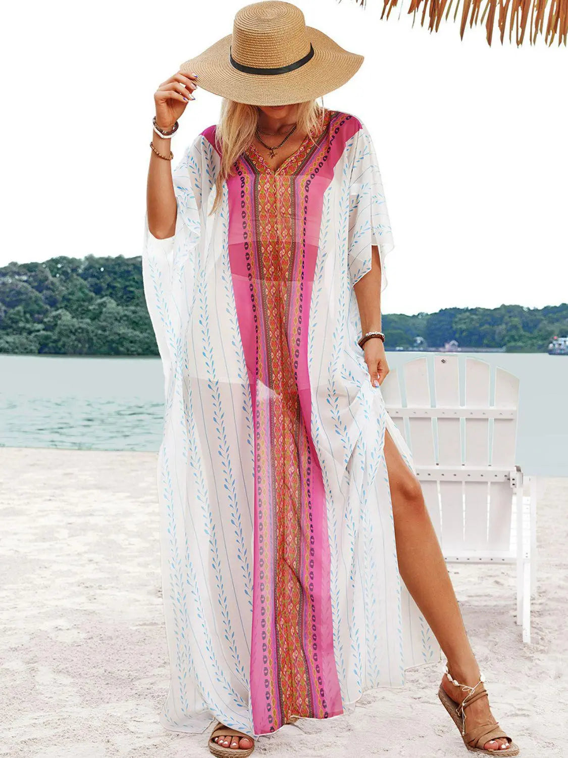 Blue Zone Planet |  Bohemian V-Neck Slit Maxi Dress BLUE ZONE PLANET