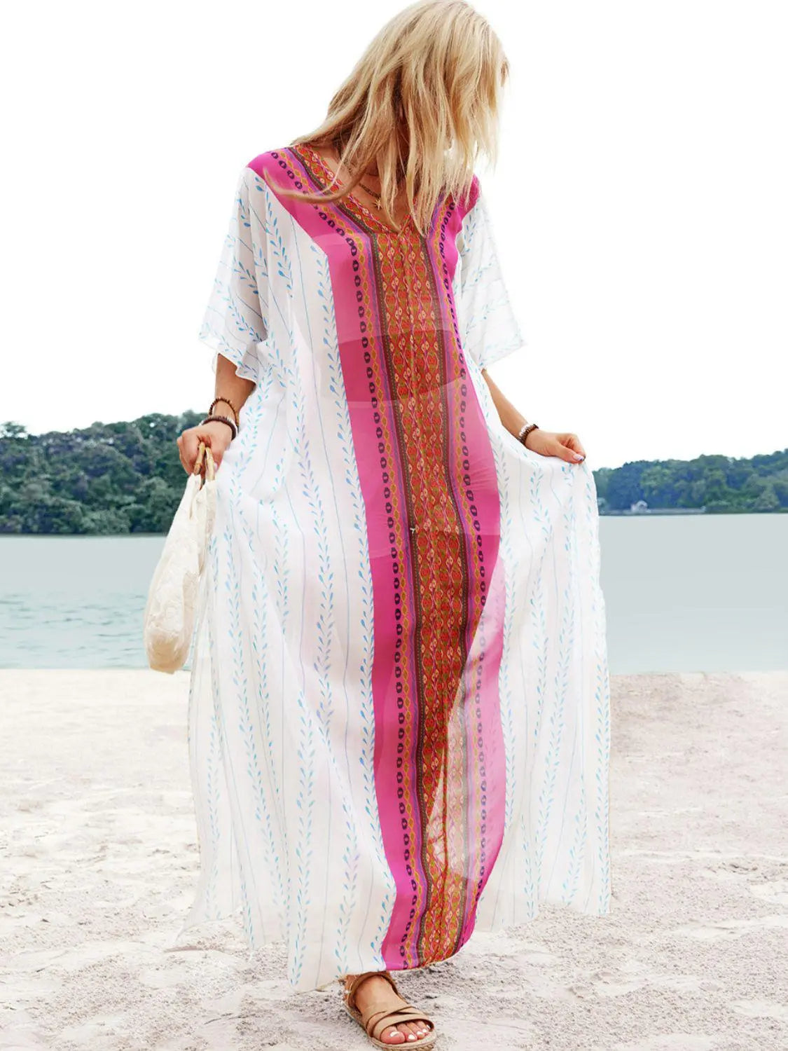 Blue Zone Planet |  Bohemian V-Neck Slit Maxi Dress BLUE ZONE PLANET