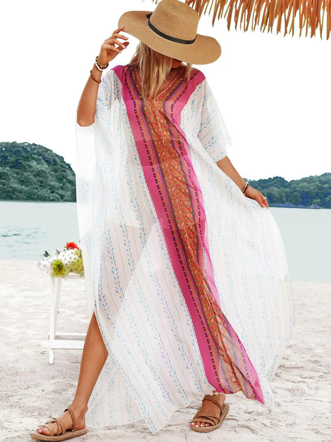 Blue Zone Planet |  Bohemian V-Neck Slit Maxi Dress BLUE ZONE PLANET
