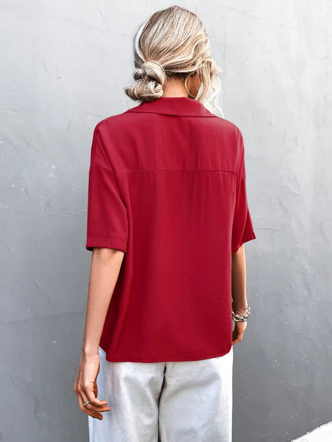 Blue Zone Planet |  Button Down Lapel Collar Short Sleeve Shirt BLUE ZONE PLANET