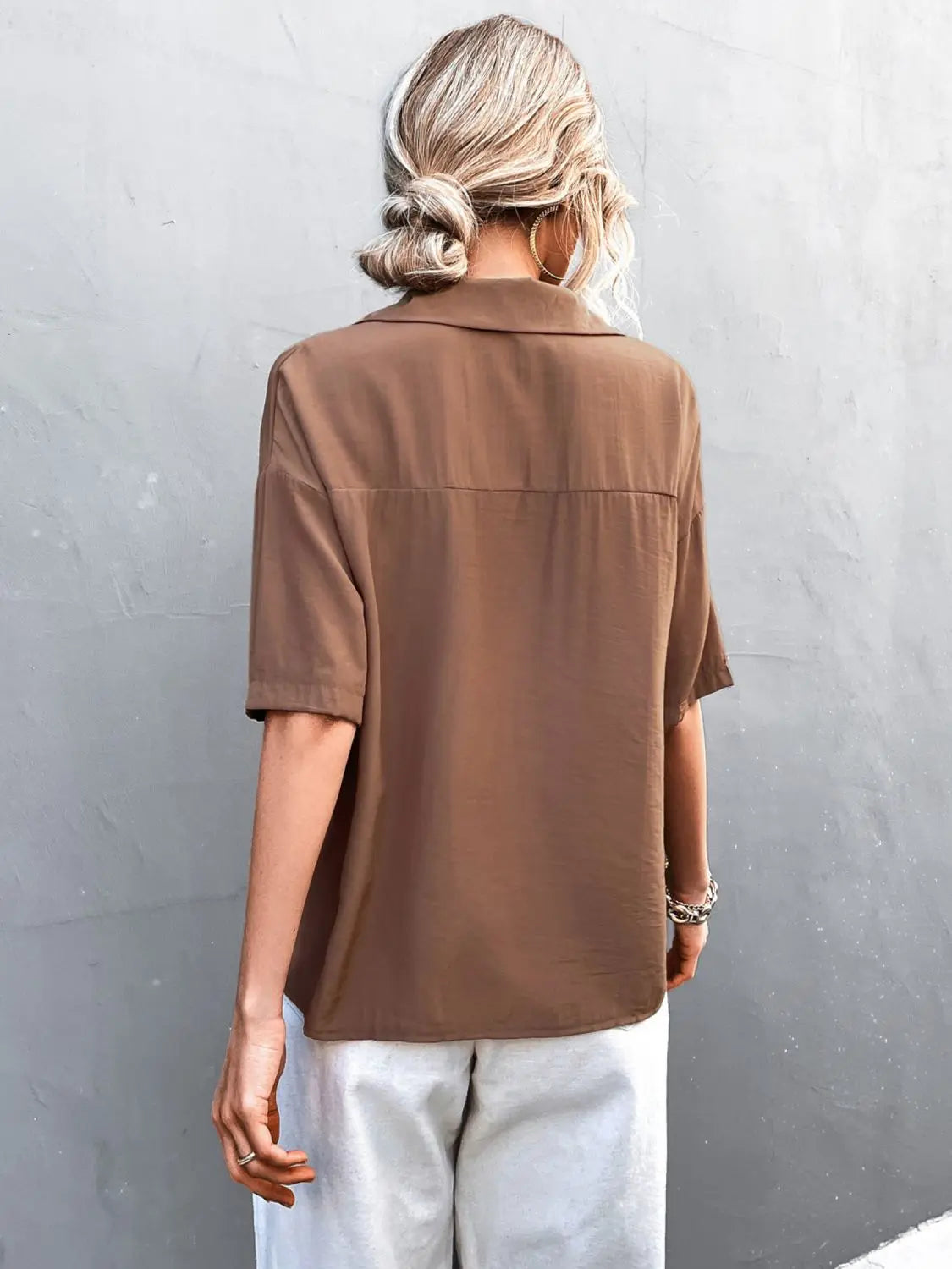 Blue Zone Planet |  Button Down Lapel Collar Short Sleeve Shirt BLUE ZONE PLANET