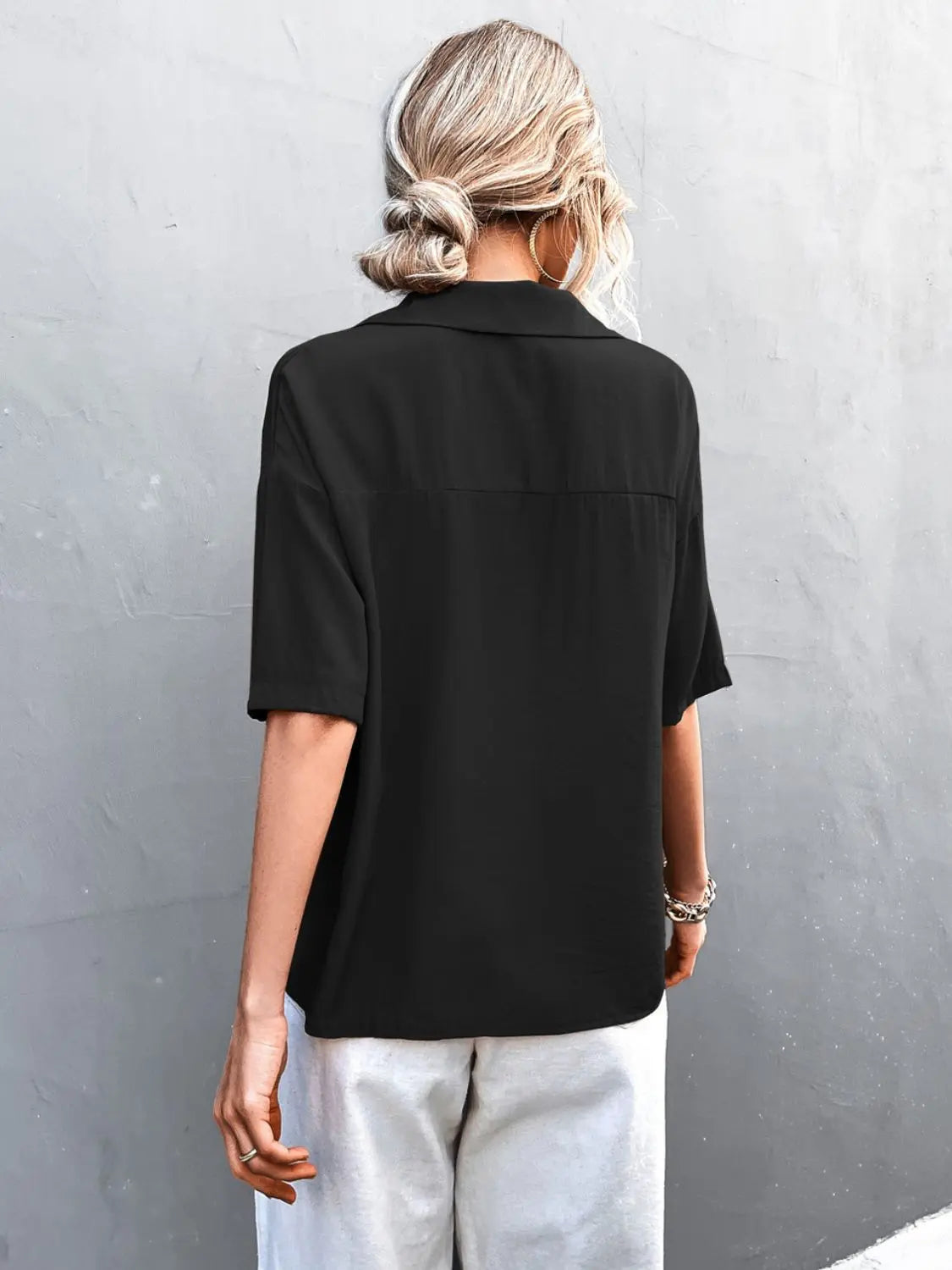 Blue Zone Planet |  Button Down Lapel Collar Short Sleeve Shirt BLUE ZONE PLANET