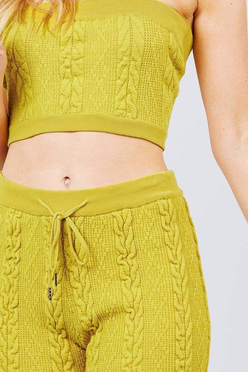 Blue Zone Planet |  Cable-Detail Sweater Tube Top And Sweater Short Pants Set Blue Zone Planet