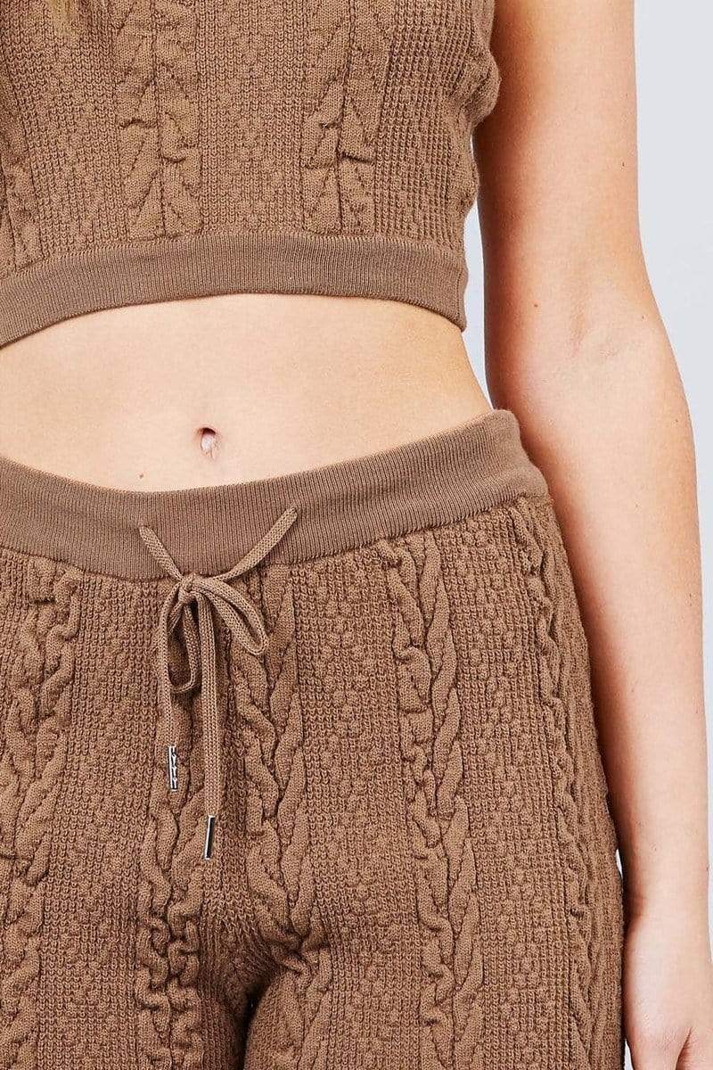 Blue Zone Planet |  Cable-Detail Sweater Tube Top And Sweater Short Pants Set Blue Zone Planet