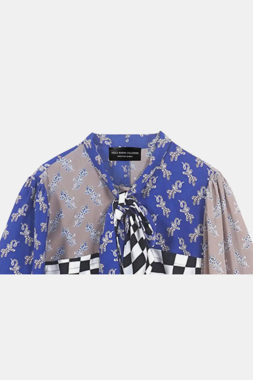 Blue Zone Planet |  Checkered Frill Trim Pocket Puff Sleeve Shirt BLUE ZONE PLANET