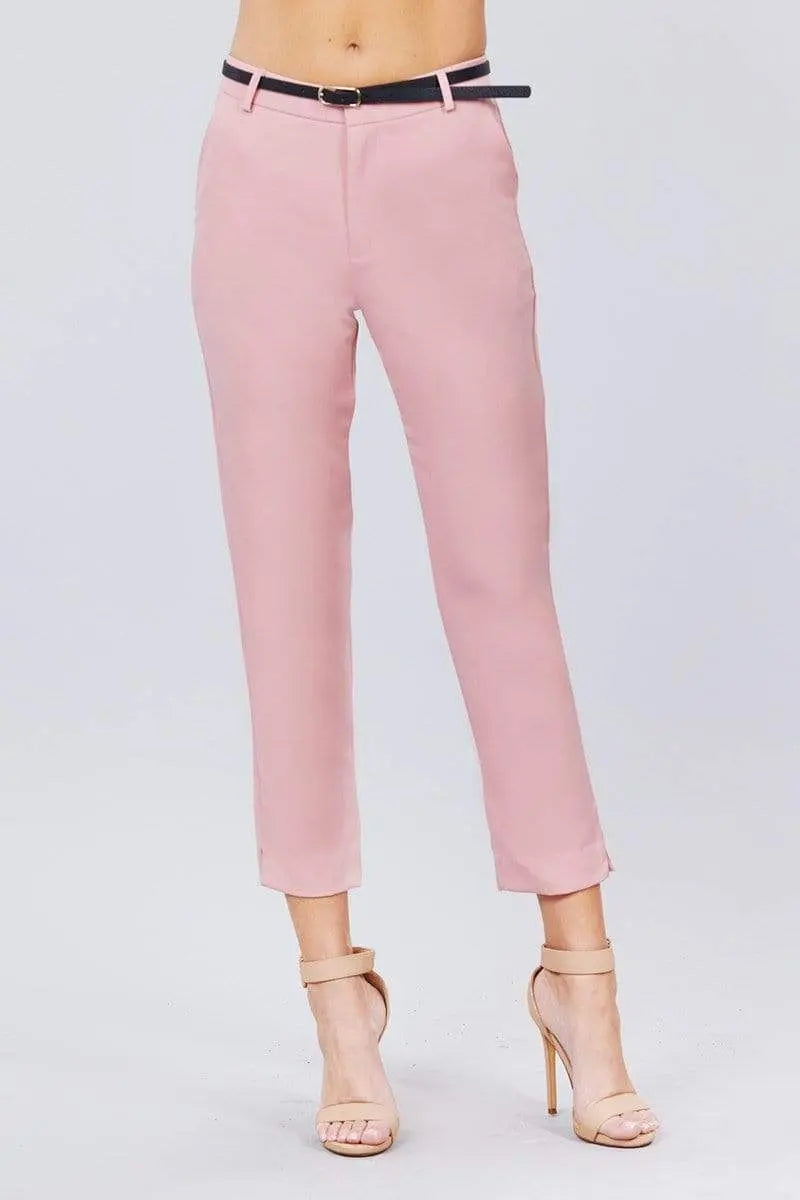 Blue Zone Planet |  Classic Woven Pants With Belt Blue Zone Planet