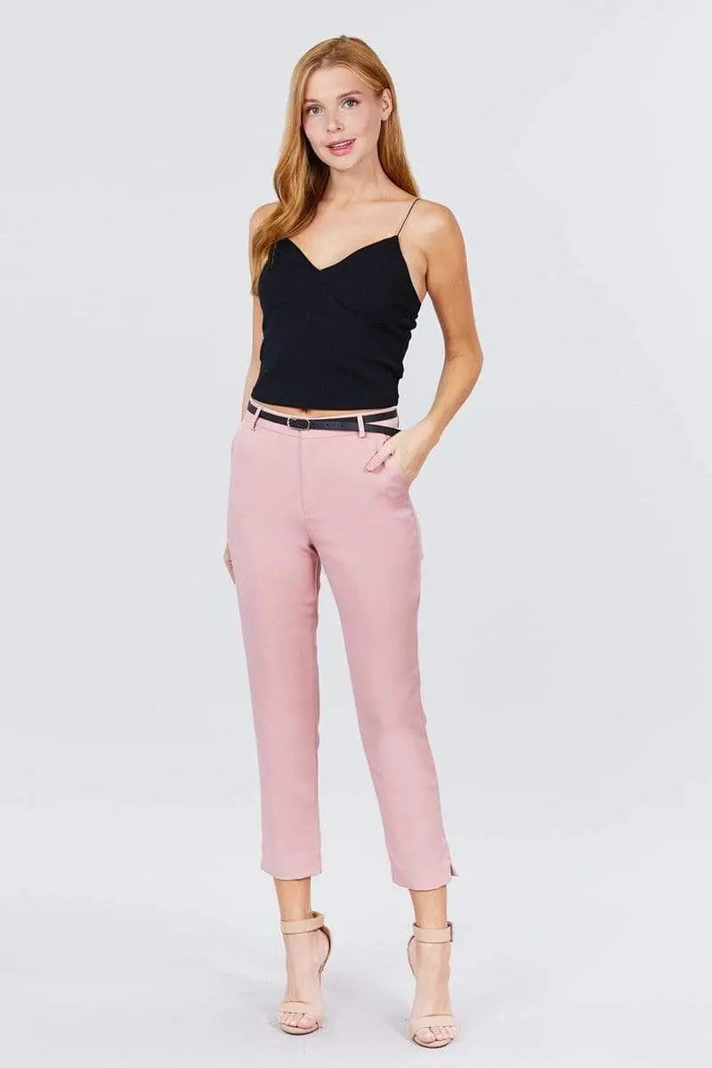Blue Zone Planet |  Classic Woven Pants With Belt Blue Zone Planet