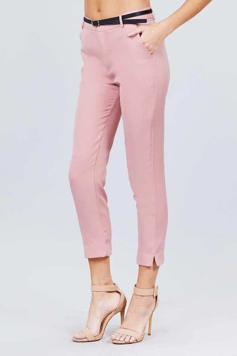 Blue Zone Planet |  Classic Woven Pants With Belt Blue Zone Planet