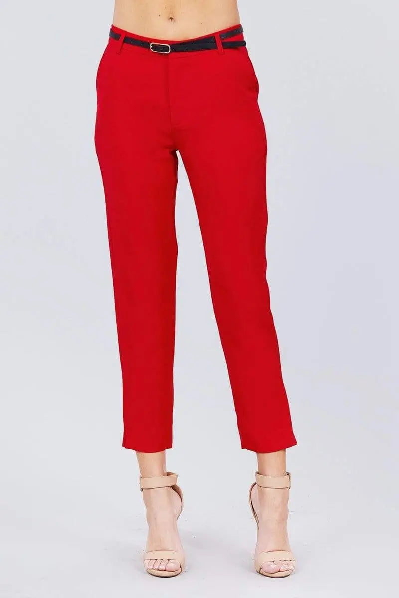 Blue Zone Planet |  Classic Woven Pants With Belt Blue Zone Planet