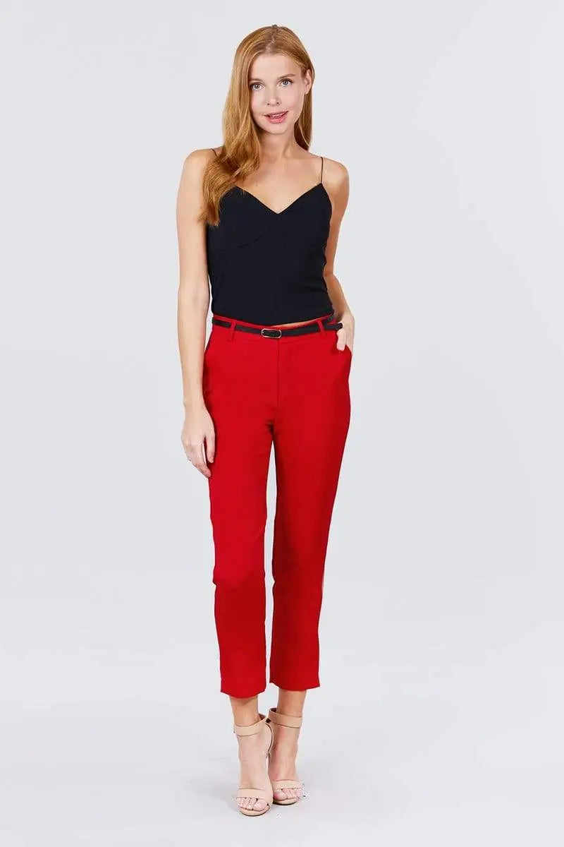 Blue Zone Planet |  Classic Woven Pants With Belt Blue Zone Planet