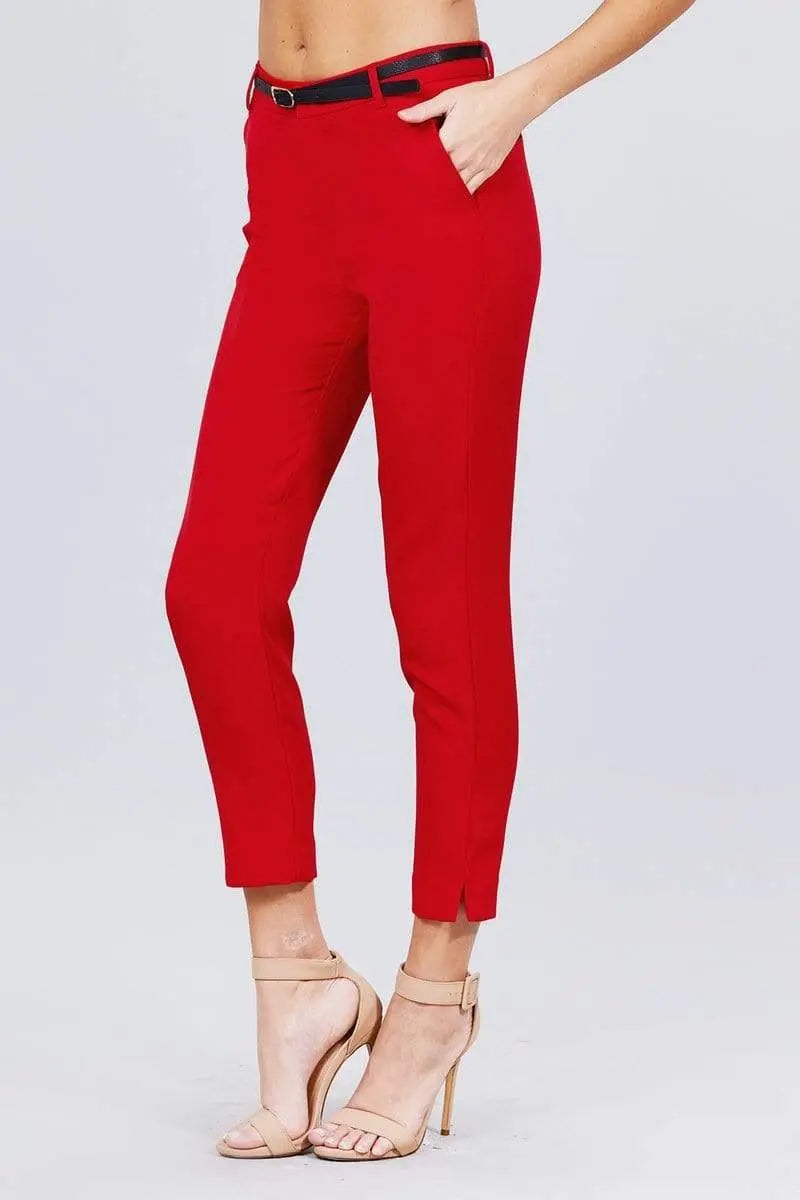 Blue Zone Planet |  Classic Woven Pants With Belt Blue Zone Planet
