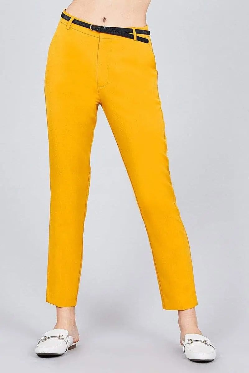 Blue Zone Planet |  Classic Woven Pants With Belt Blue Zone Planet