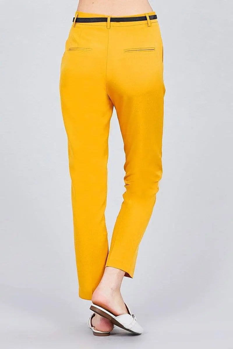Blue Zone Planet |  Classic Woven Pants With Belt Blue Zone Planet