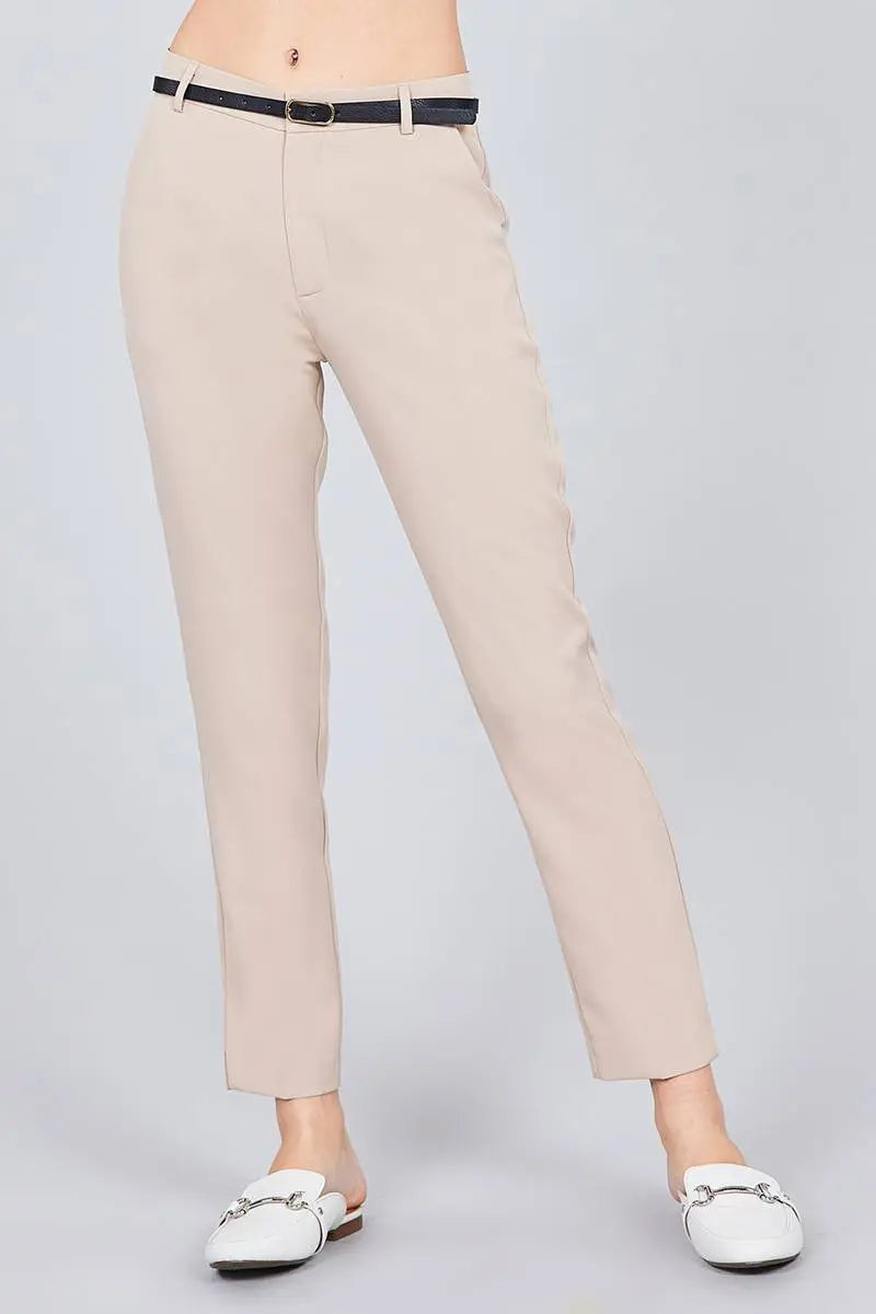 Blue Zone Planet |  Classic Woven Pants With Belt Blue Zone Planet