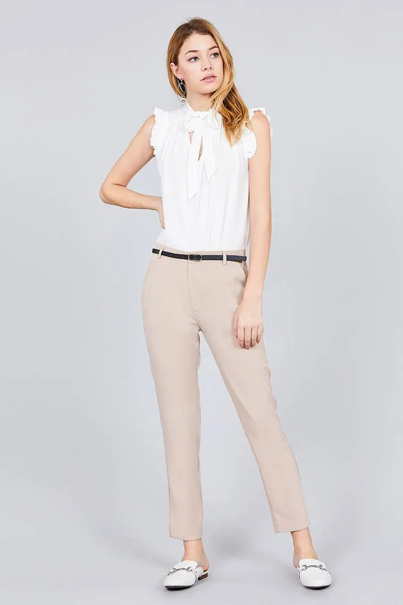 Blue Zone Planet |  Classic Woven Pants With Belt Blue Zone Planet