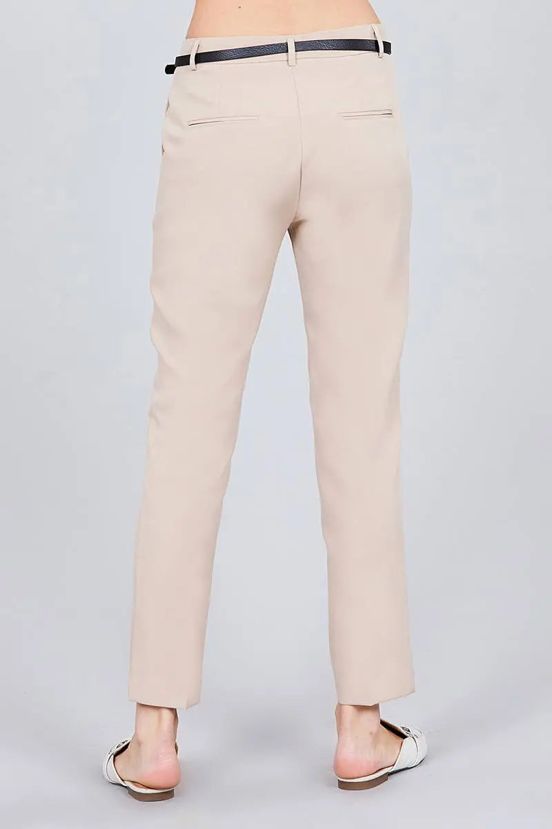 Blue Zone Planet |  Classic Woven Pants With Belt Blue Zone Planet