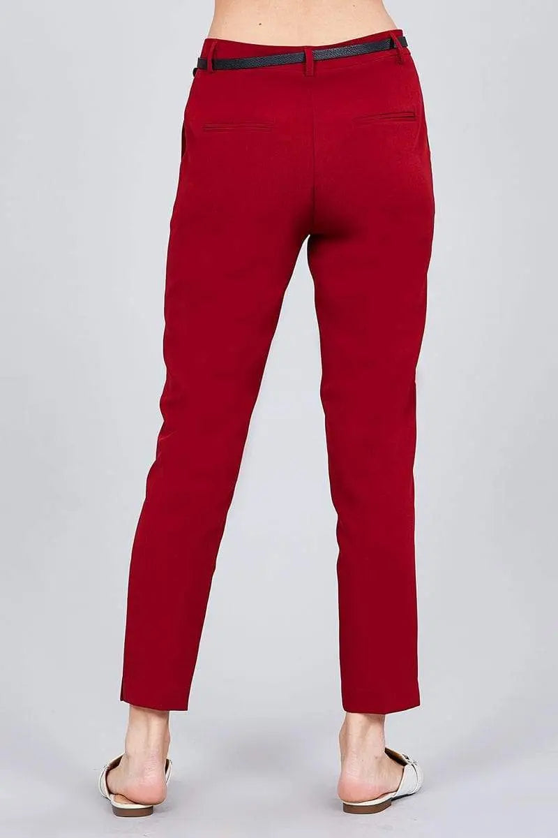 Blue Zone Planet |  Classic Woven Pants With Belt Blue Zone Planet