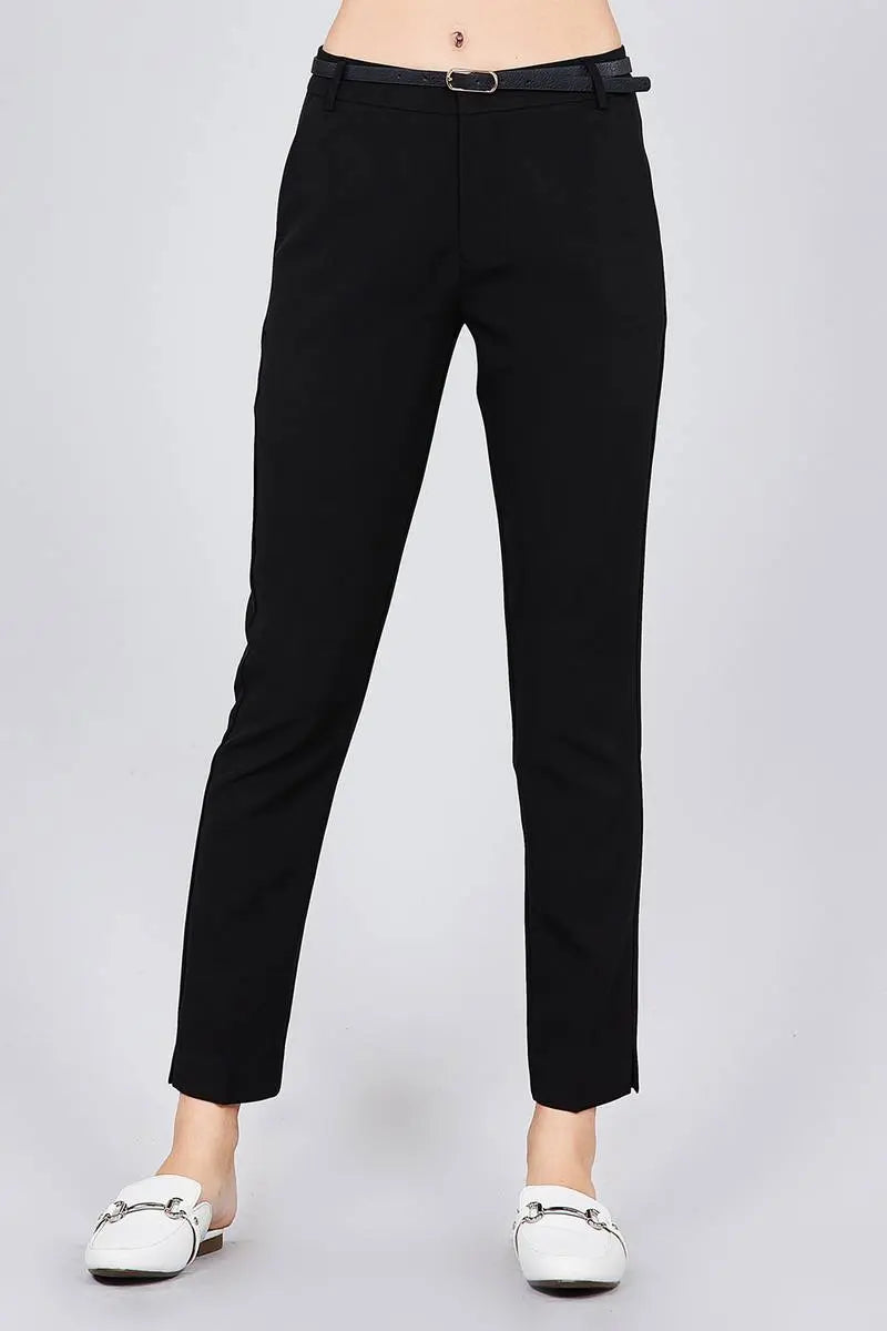 Blue Zone Planet |  Classic Woven Pants With Belt Blue Zone Planet