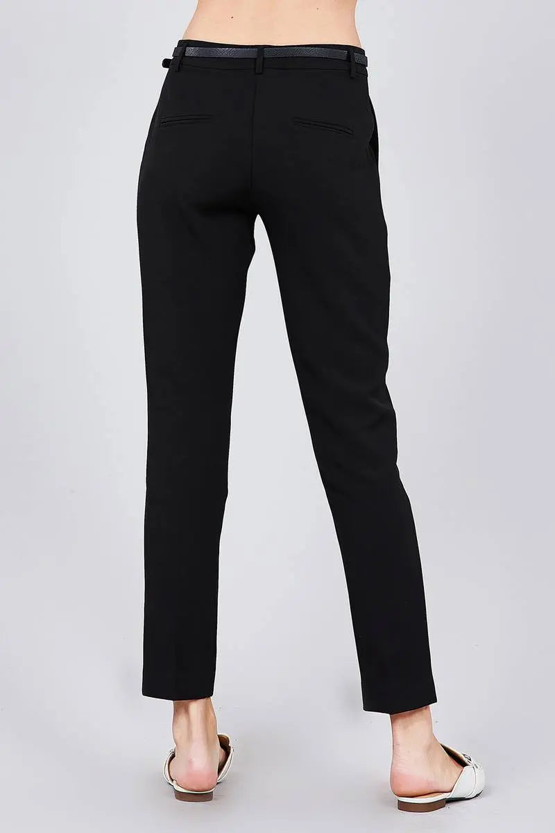 Blue Zone Planet |  Classic Woven Pants With Belt Blue Zone Planet