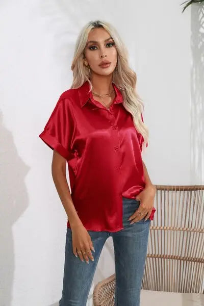 Blue Zone Planet |  Collared Neck Short Sleeve Shirt BLUE ZONE PLANET
