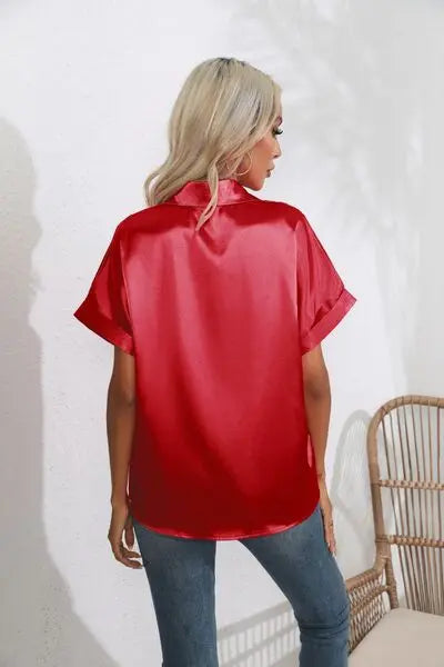 Blue Zone Planet |  Collared Neck Short Sleeve Shirt BLUE ZONE PLANET