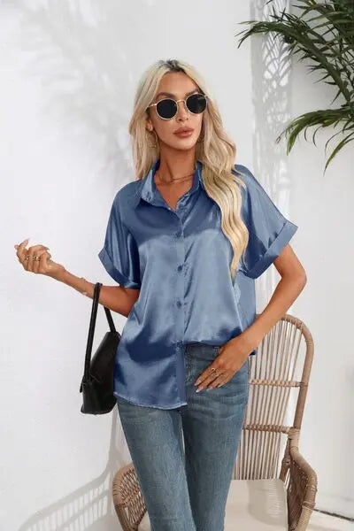 Blue Zone Planet |  Collared Neck Short Sleeve Shirt BLUE ZONE PLANET