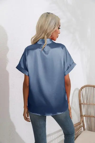 Blue Zone Planet |  Collared Neck Short Sleeve Shirt BLUE ZONE PLANET