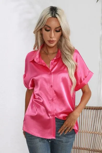 Blue Zone Planet |  Collared Neck Short Sleeve Shirt BLUE ZONE PLANET
