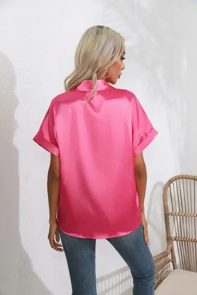 Blue Zone Planet |  Collared Neck Short Sleeve Shirt BLUE ZONE PLANET