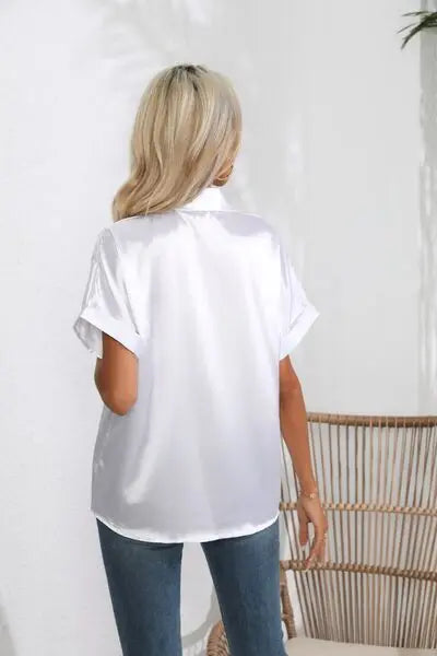 Blue Zone Planet |  Collared Neck Short Sleeve Shirt BLUE ZONE PLANET