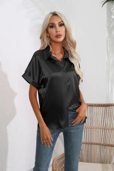 Blue Zone Planet |  Collared Neck Short Sleeve Shirt BLUE ZONE PLANET