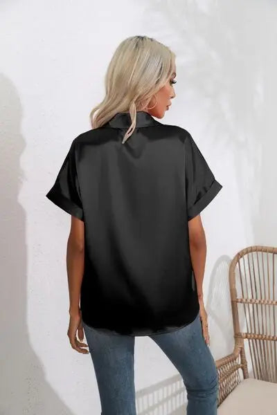 Blue Zone Planet |  Collared Neck Short Sleeve Shirt BLUE ZONE PLANET
