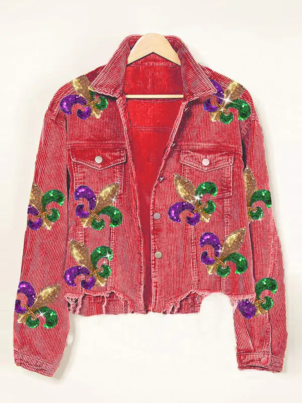 Blue Zone Planet |  Corduroy and sequined tassel baseball jacket BLUE ZONE PLANET