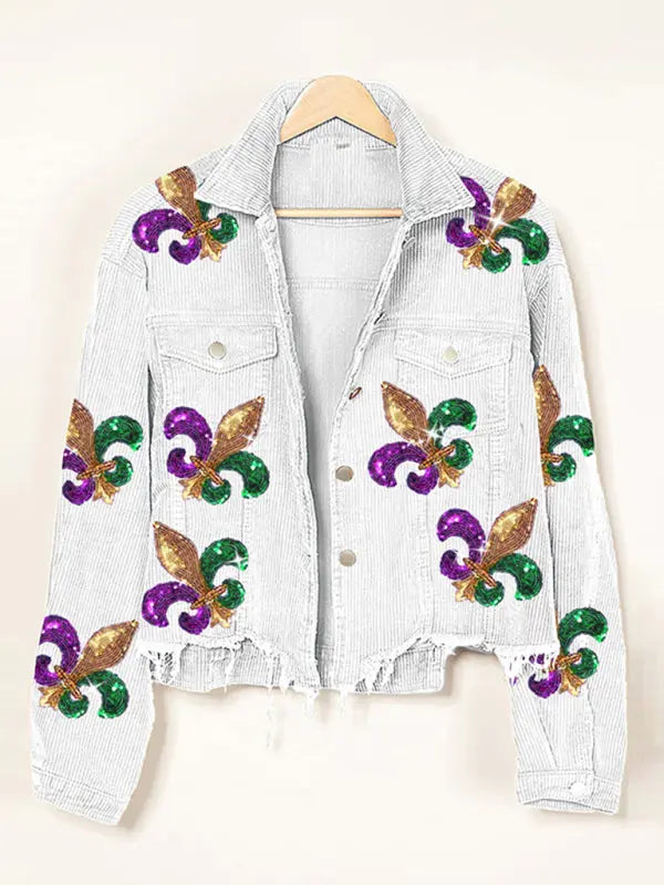 Blue Zone Planet |  Corduroy and sequined tassel baseball jacket BLUE ZONE PLANET