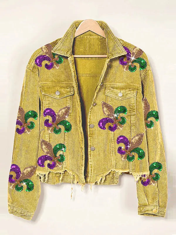 Blue Zone Planet |  Corduroy and sequined tassel baseball jacket BLUE ZONE PLANET