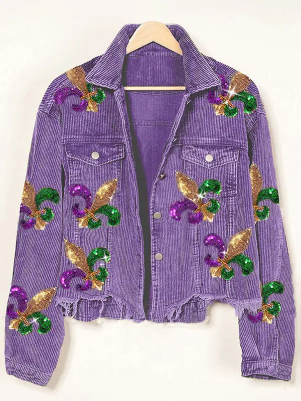Blue Zone Planet |  Corduroy and sequined tassel baseball jacket BLUE ZONE PLANET