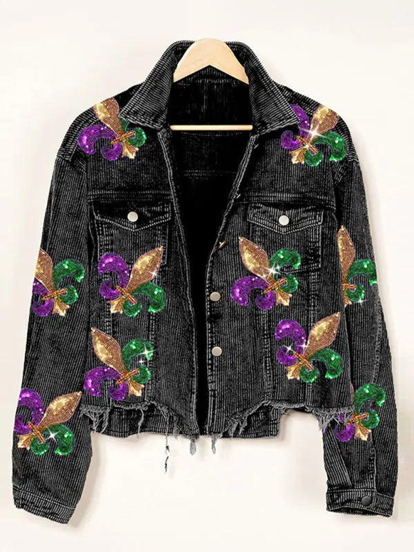 Blue Zone Planet |  Corduroy and sequined tassel baseball jacket BLUE ZONE PLANET