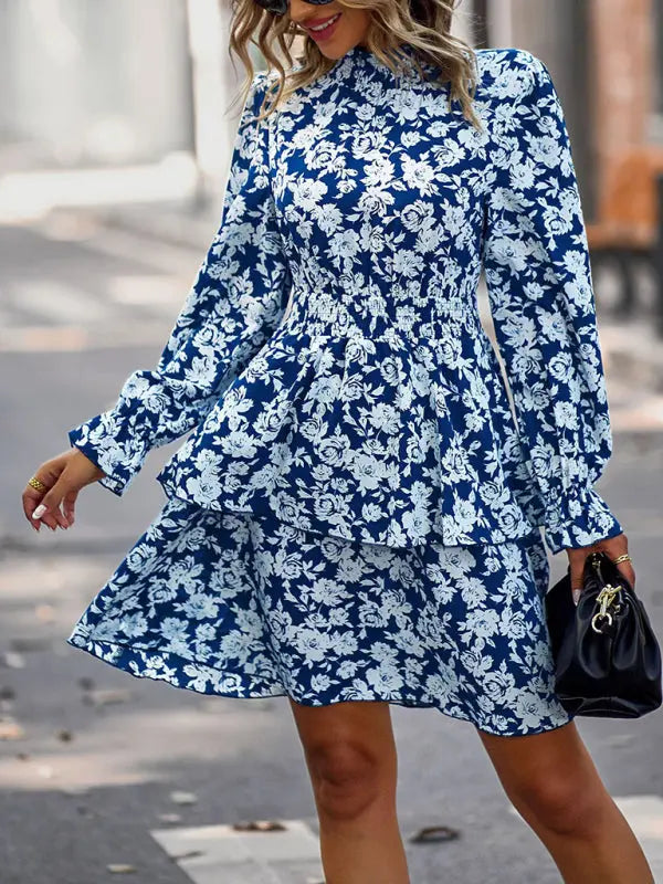 Blue Zone Planet |  Crew Neck Long Sleeve Boho Print Dress BLUE ZONE PLANET