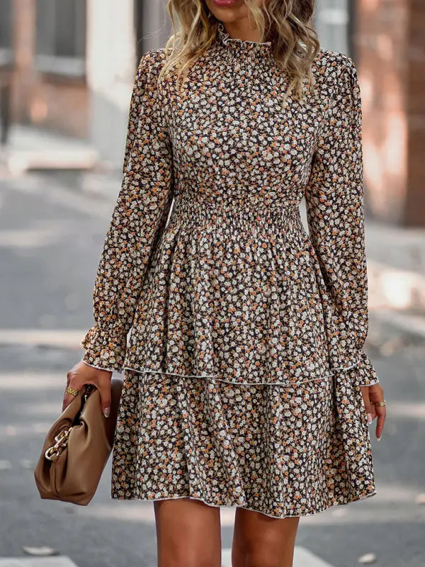 Blue Zone Planet |  Crew Neck Long Sleeve Boho Print Dress BLUE ZONE PLANET