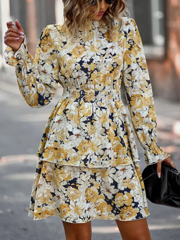 Blue Zone Planet |  Crew Neck Long Sleeve Boho Print Dress BLUE ZONE PLANET