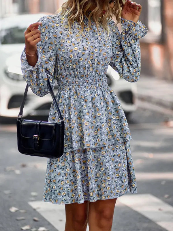 Blue Zone Planet |  Crew Neck Long Sleeve Boho Print Dress BLUE ZONE PLANET