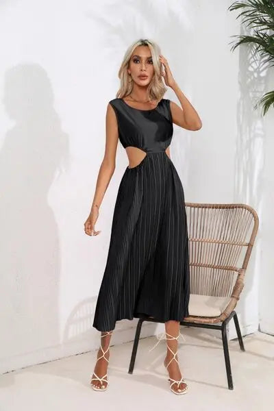 Blue Zone Planet |  Cutout Ruched Round Neck Tank Dress BLUE ZONE PLANET